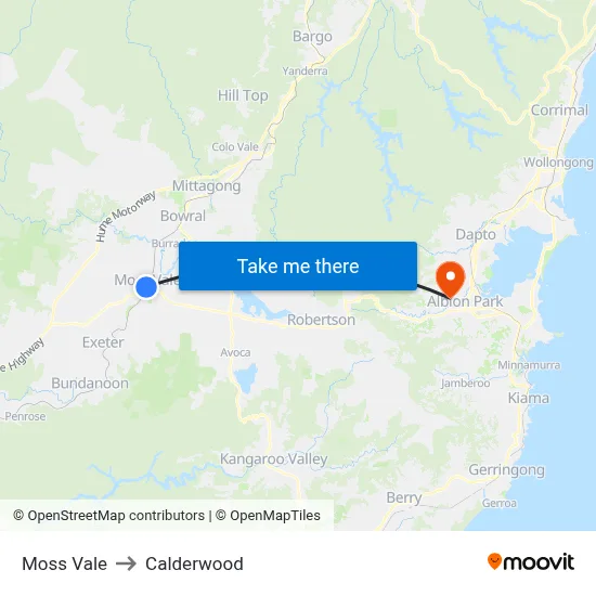 Moss Vale to Calderwood map