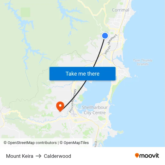Mount Keira to Calderwood map
