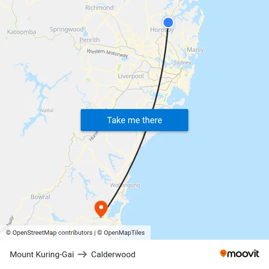 Mount Kuring-Gai to Calderwood map