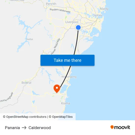 Panania to Calderwood map