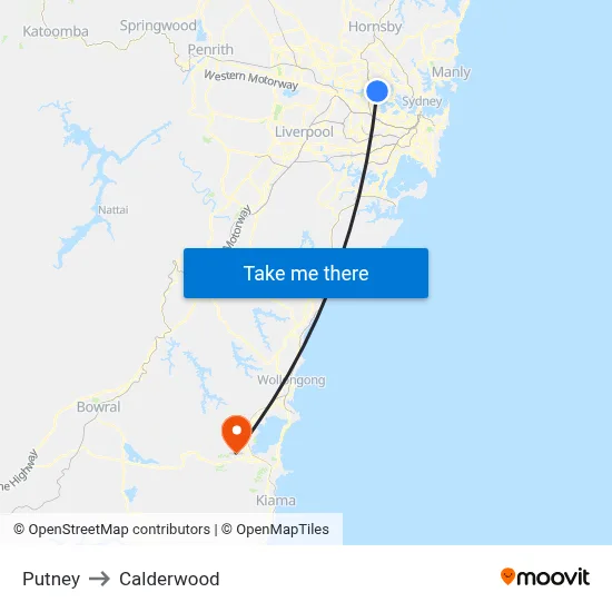 Putney to Calderwood map
