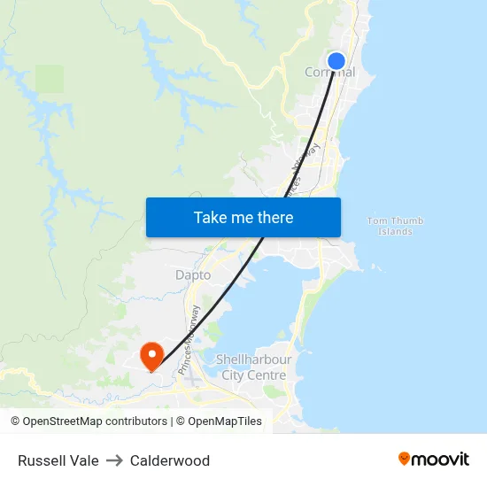 Russell Vale to Calderwood map