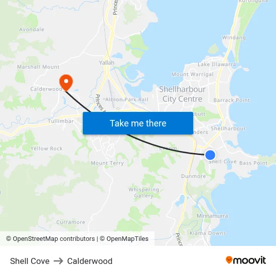 Shell Cove to Calderwood map