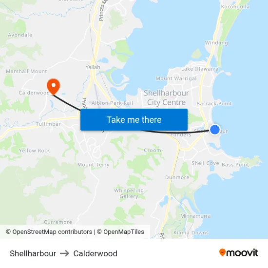 Shellharbour to Calderwood map