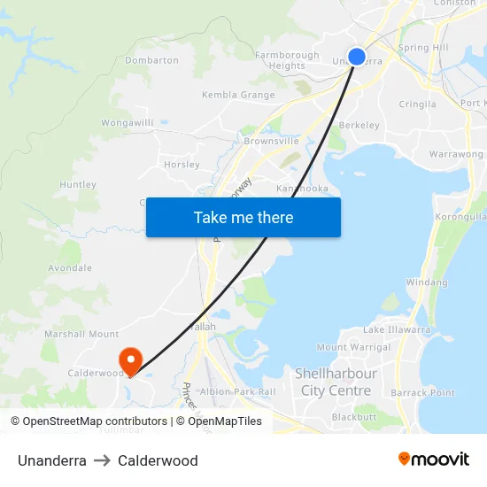 Unanderra to Calderwood map
