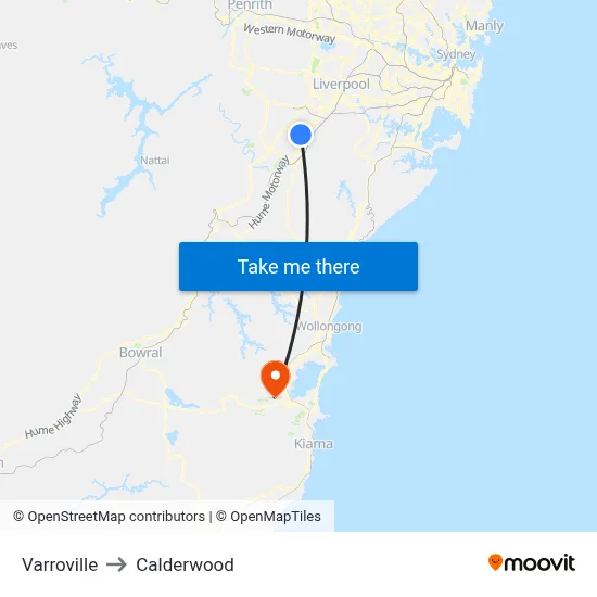 Varroville to Calderwood map
