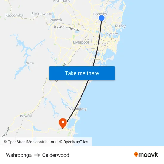 Wahroonga to Calderwood map