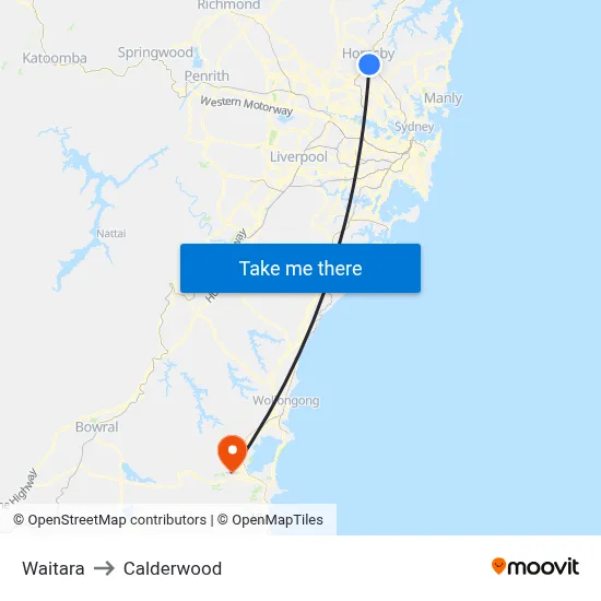 Waitara to Calderwood map