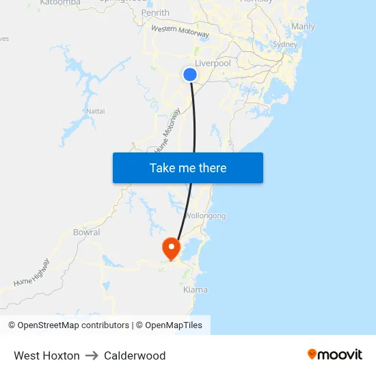 West Hoxton to Calderwood map