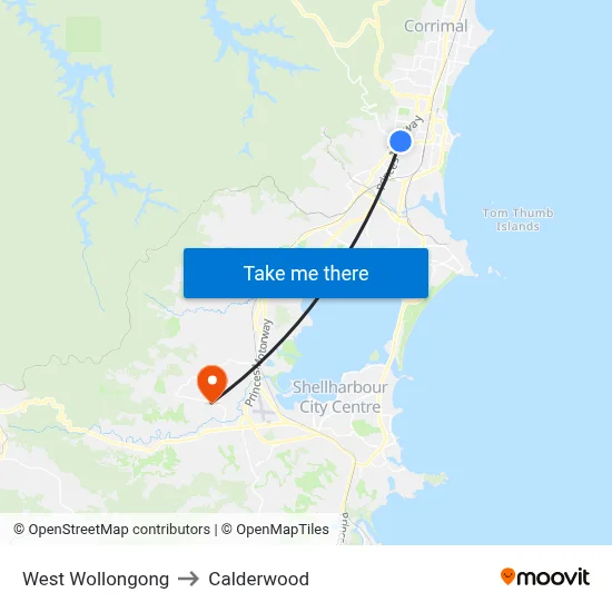 West Wollongong to Calderwood map