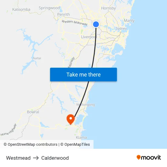 Westmead to Calderwood map