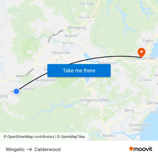 Wingello to Calderwood map