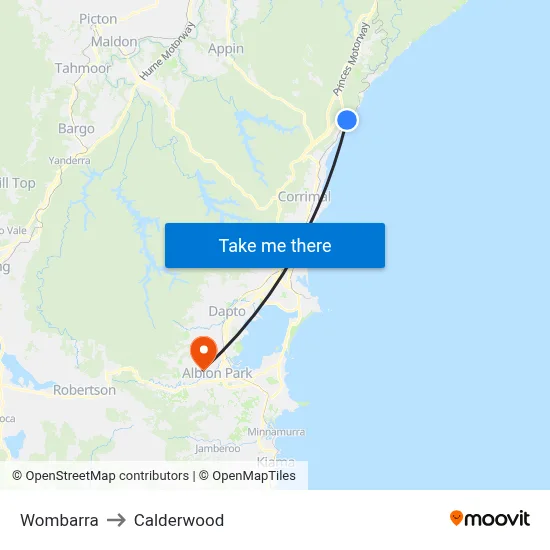 Wombarra to Calderwood map
