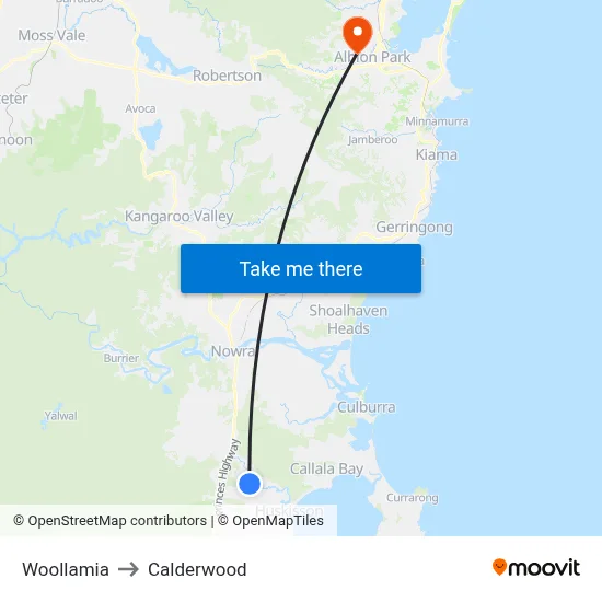 Woollamia to Calderwood map