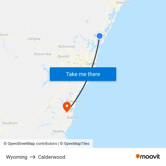 Wyoming to Calderwood map