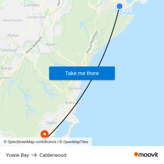 Yowie Bay to Calderwood map
