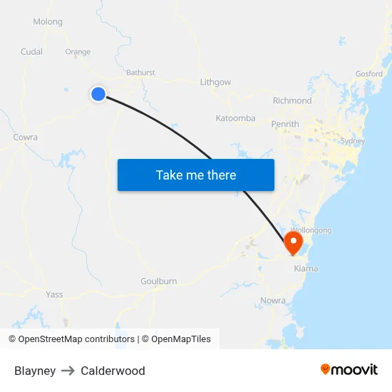 Blayney to Calderwood map