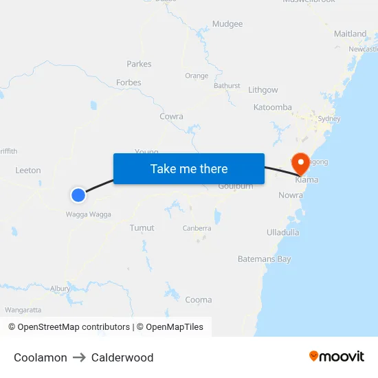 Coolamon to Calderwood map