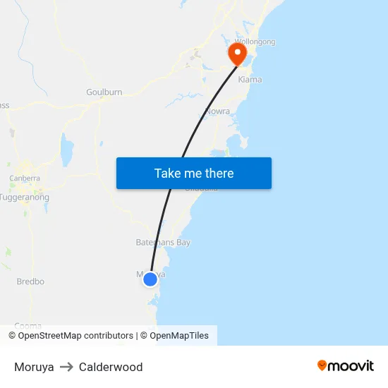 Moruya to Calderwood map