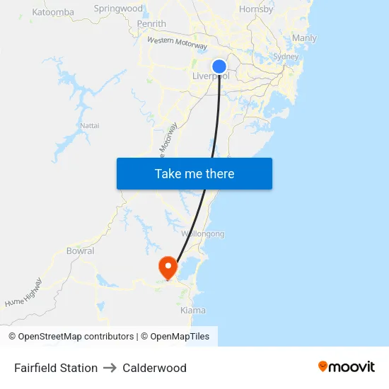 Fairfield Station to Calderwood map