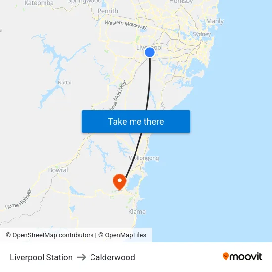 Liverpool Station to Calderwood map