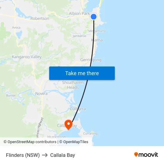 Flinders (NSW) to Callala Bay map