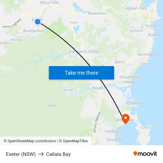 Exeter (NSW) to Callala Bay map