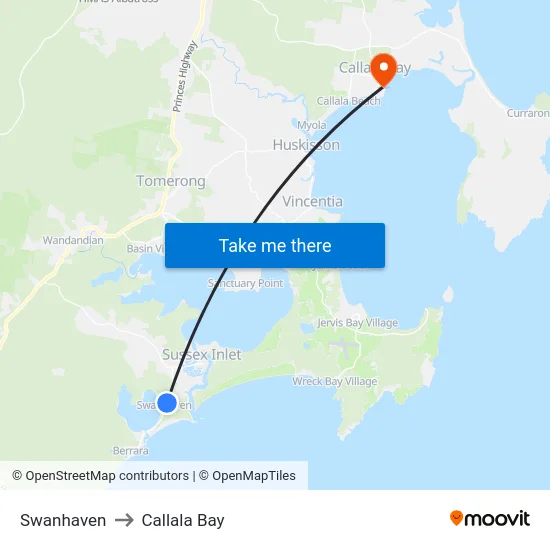Swanhaven to Callala Bay map