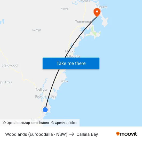 Woodlands (Eurobodalla - NSW) to Callala Bay map