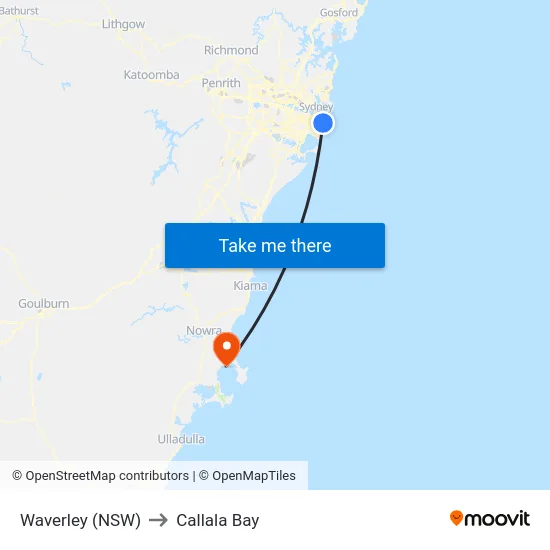 Waverley (NSW) to Callala Bay map