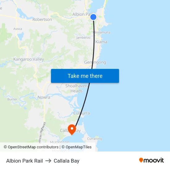 Albion Park Rail to Callala Bay map