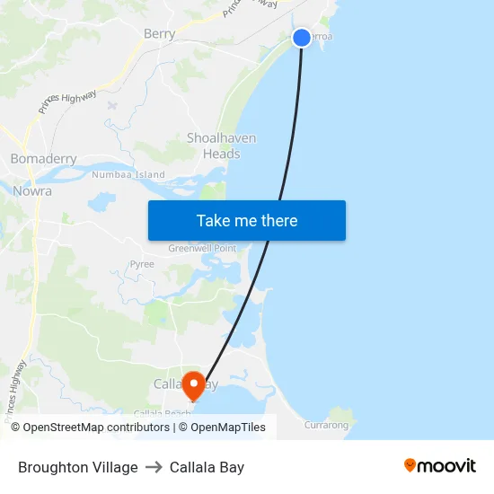 Broughton Village to Callala Bay map