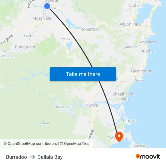 Burradoo to Callala Bay map