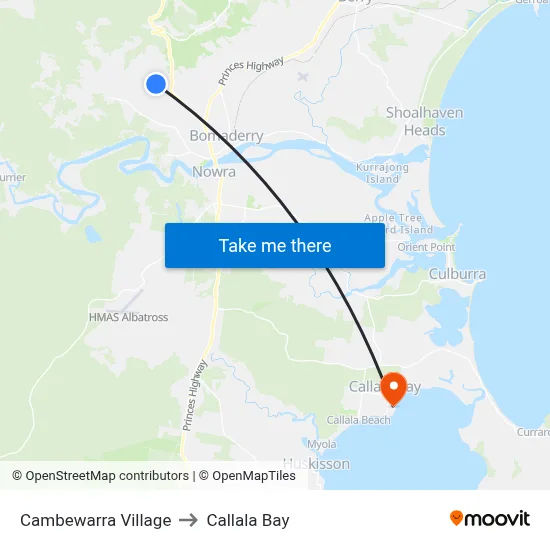 Cambewarra Village to Callala Bay map