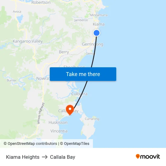 Kiama Heights to Callala Bay map