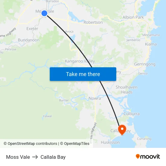 Moss Vale to Callala Bay map