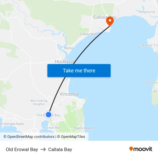 Old Erowal Bay to Callala Bay map