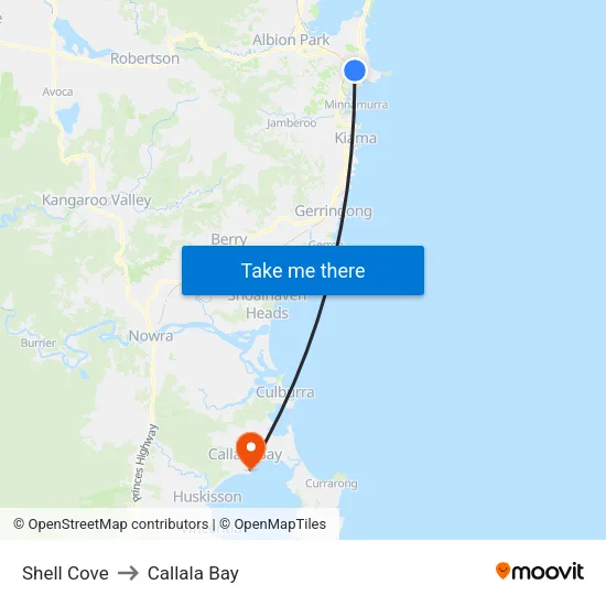 Shell Cove to Callala Bay map