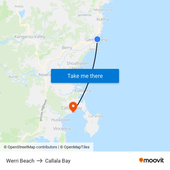 Werri Beach to Callala Bay map