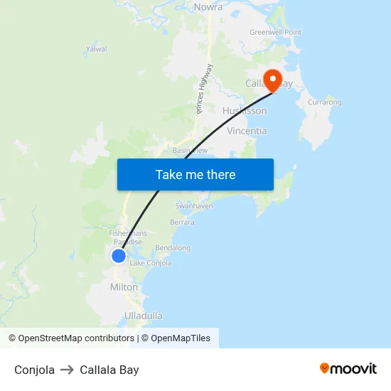 Conjola to Callala Bay map