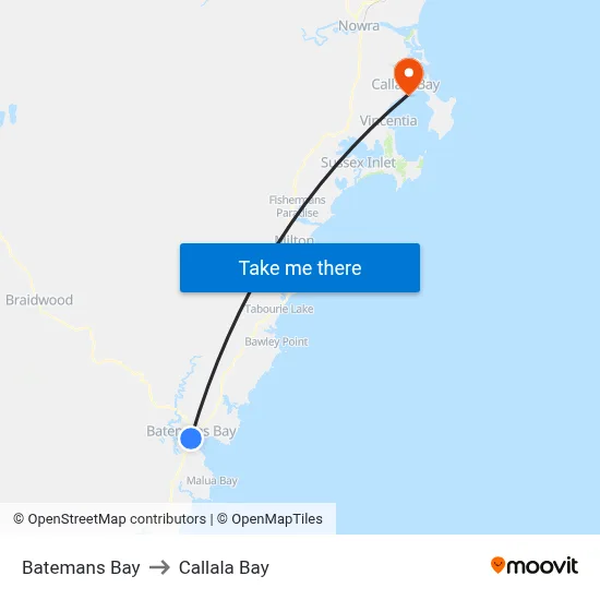 Batemans Bay to Callala Bay map