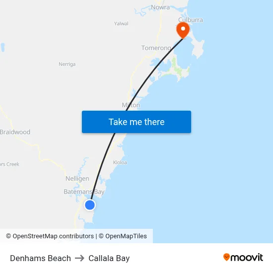 Denhams Beach to Callala Bay map