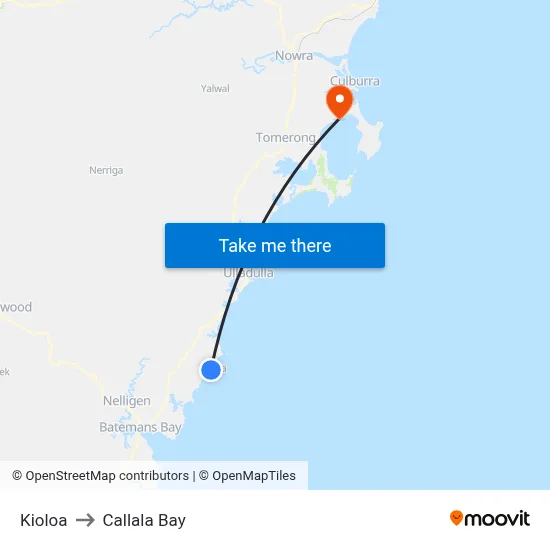 Kioloa to Callala Bay map