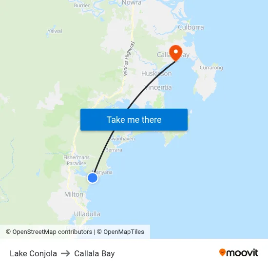 Lake Conjola to Callala Bay map