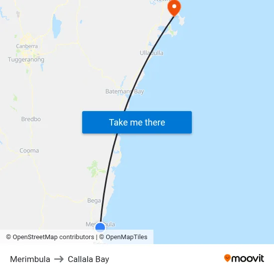 Merimbula to Callala Bay map