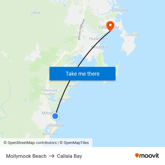 Mollymook Beach to Callala Bay map