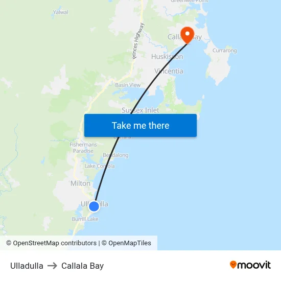 Ulladulla to Callala Bay map