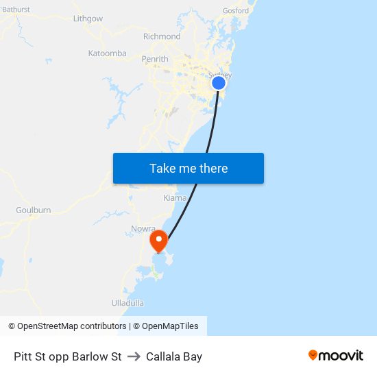 Pitt St opp Barlow St to Callala Bay map