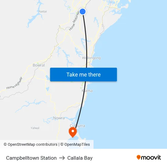 Campbelltown Station to Callala Bay map