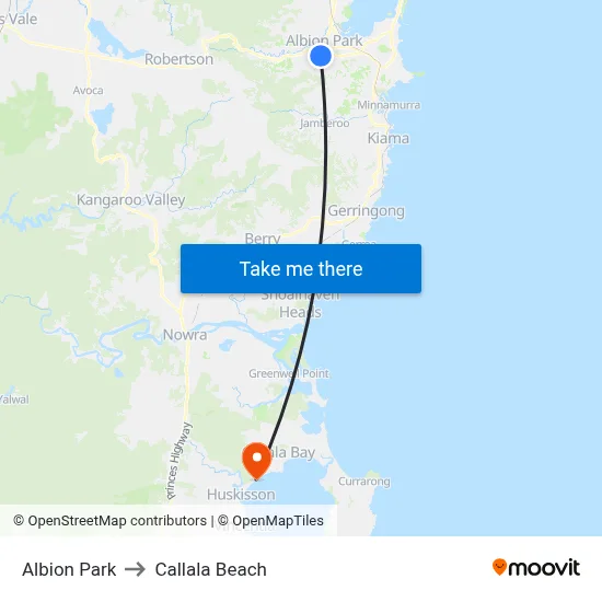 Albion Park to Callala Beach map